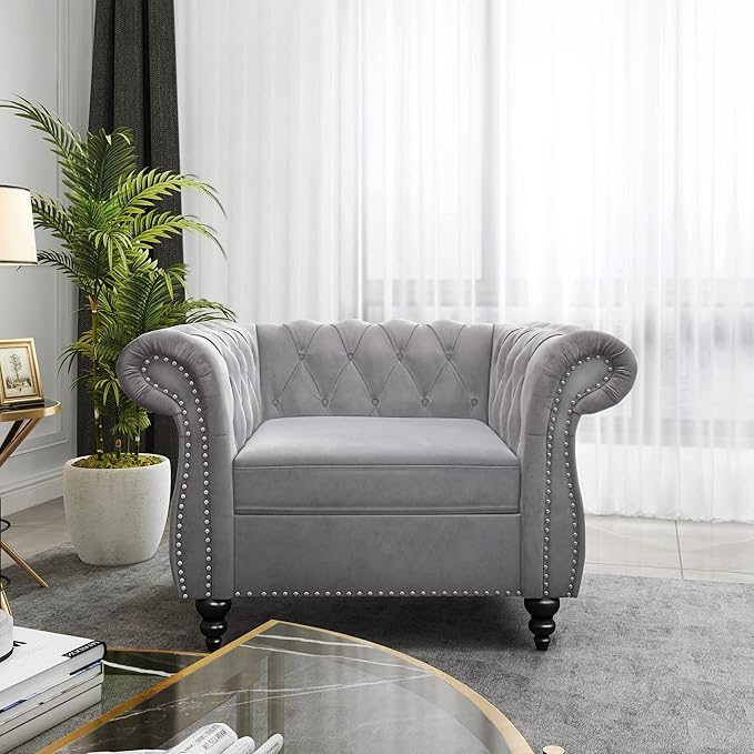 2 Piece Living Room Set, Velvet Chesterfield Sofa Couch Chair