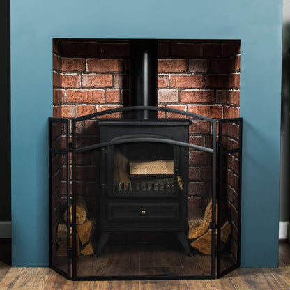 Fire Vida Milton Fire Screen Spark Guard Arched, Metal, Black