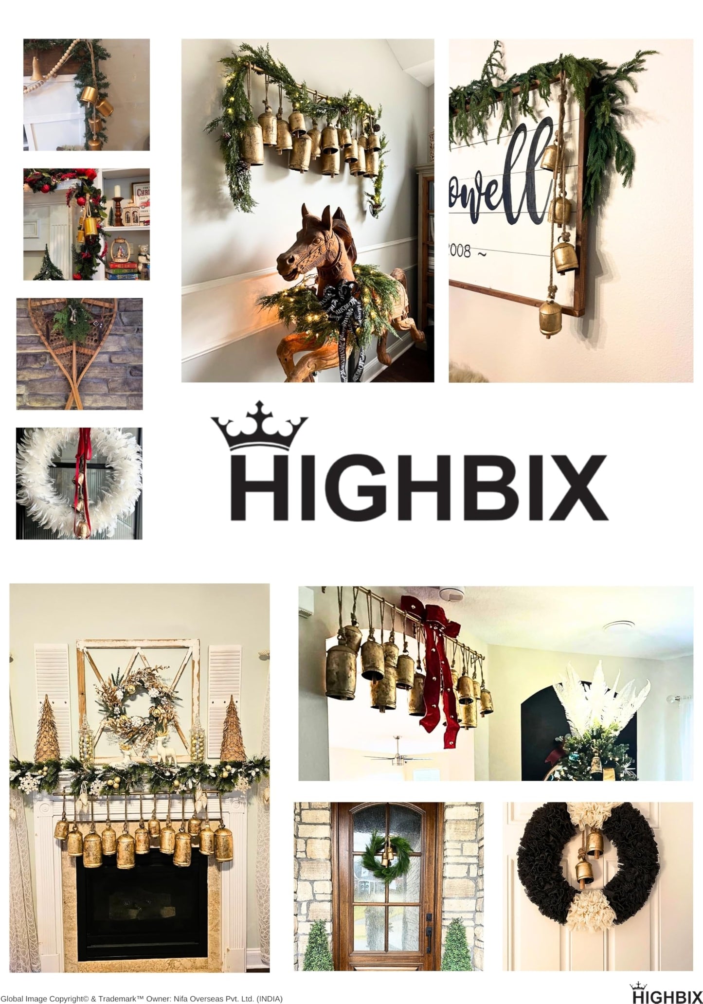 HIGHBIX Shabby Chic Hanging Bells Cluster – Rustic Handmade Metal Bell Décor for Wall, Door, Garden, or Festive Decoration (1, Flower Cut Cone)