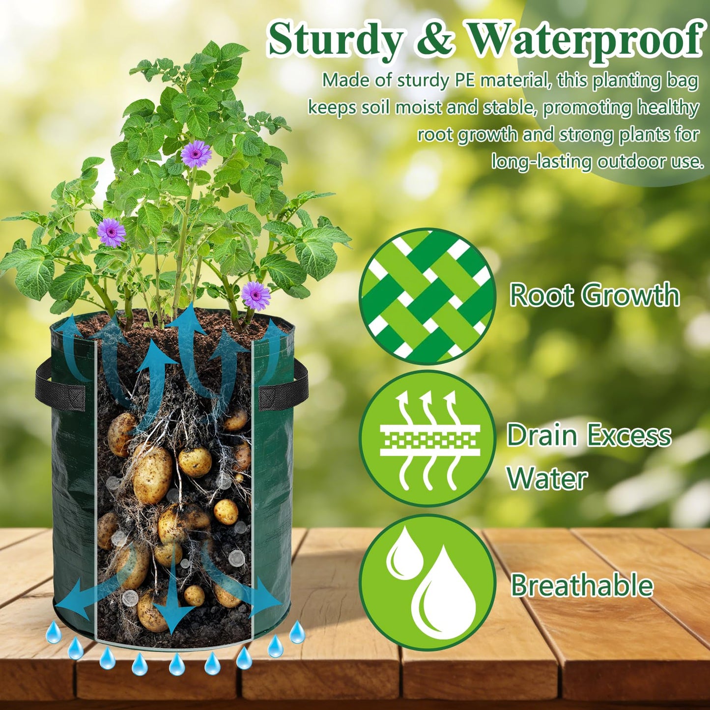cyrico Potato Grow Bags, 10 Gallon 6 Pack Grow Bags for Potatoes with Flap Harvest Window and Handles, Sturdy PE Fabric Pots Potato Planter Garden Planting Bags for Onion Fruits Tomato Vegetables
