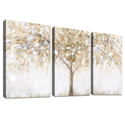 3 Panels Wooden Framed Tree Canvas Wall Art Beige Abstract Painting on Canvas Prints Poster Pictures for Living Room Bedroom Bathroom Dinning Room Hallway Home Office Wall Decoration 30x40cm x3pcs
