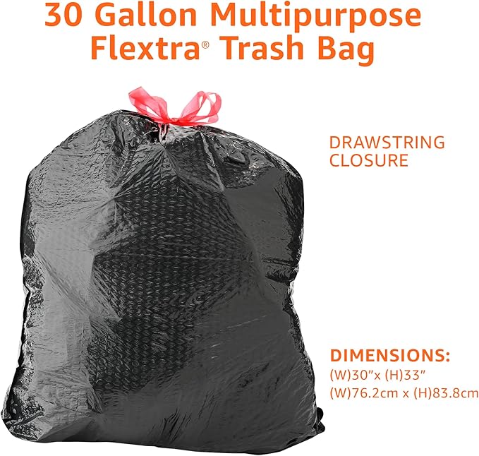 Amazon Basics 30 Gallon Flextra Strength Multipurpose Drawstring Trash Bags