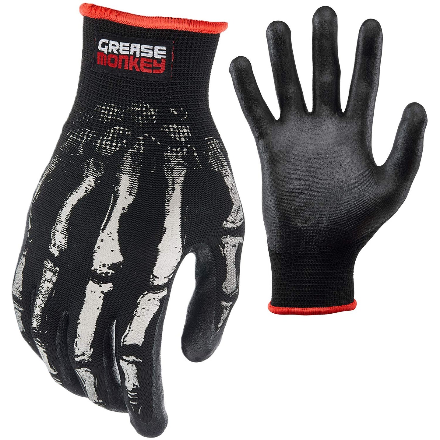 Grease Monkey Bone Series Foam Nitrile Mechanic Gloves with Grip, Work Gloves and All Purpose Gloves, Bones, Medium
