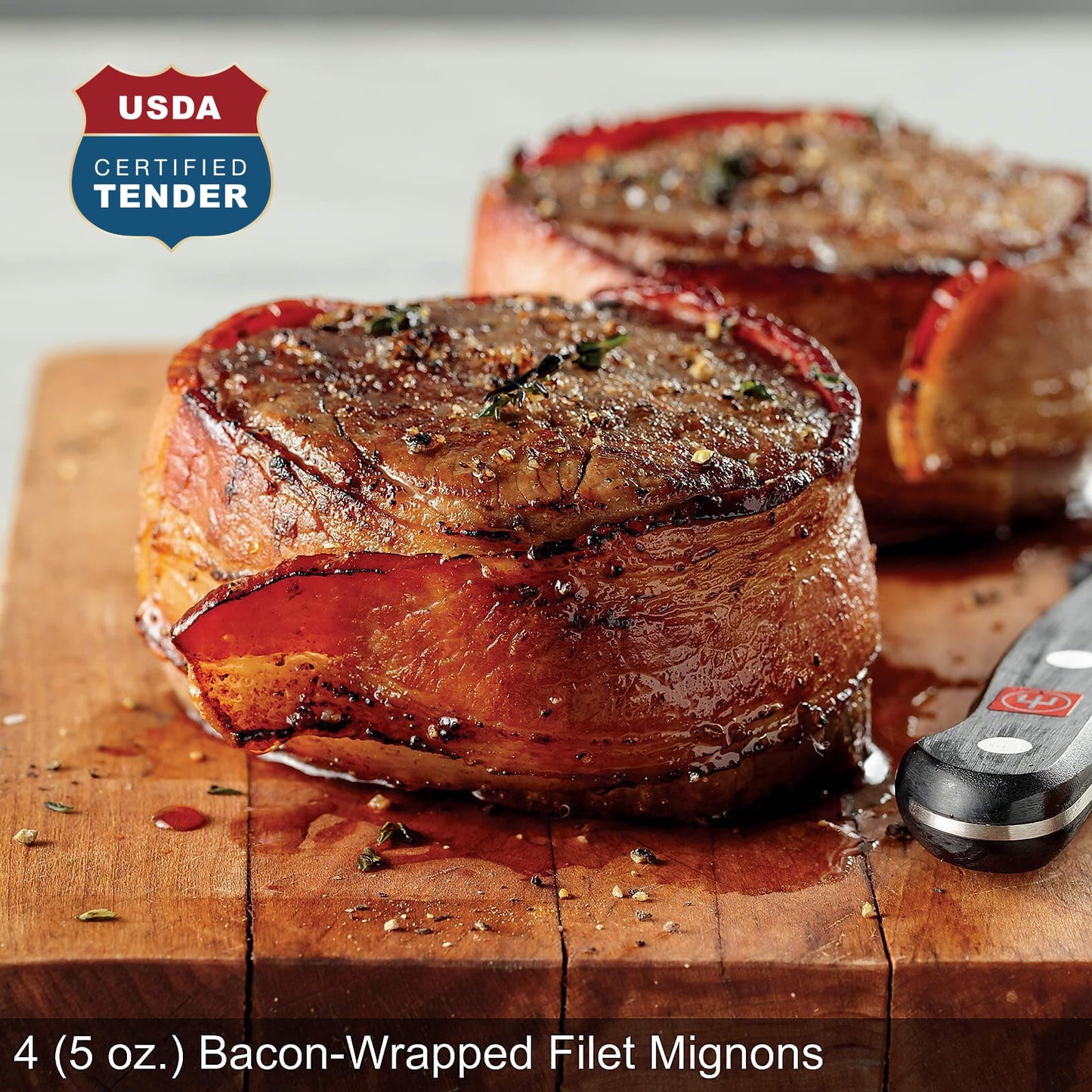 Omaha Steaks Deluxe Gift Package (4 Bacon-Wrapped Filet Mignons, 4 Steak Burgers, 4 Gourmet Jumbo Franks, 4 Au Gratin Potatoes, 4 Caramel Apple Tartlets, 1 jar Omaha Steaks Seasoning)