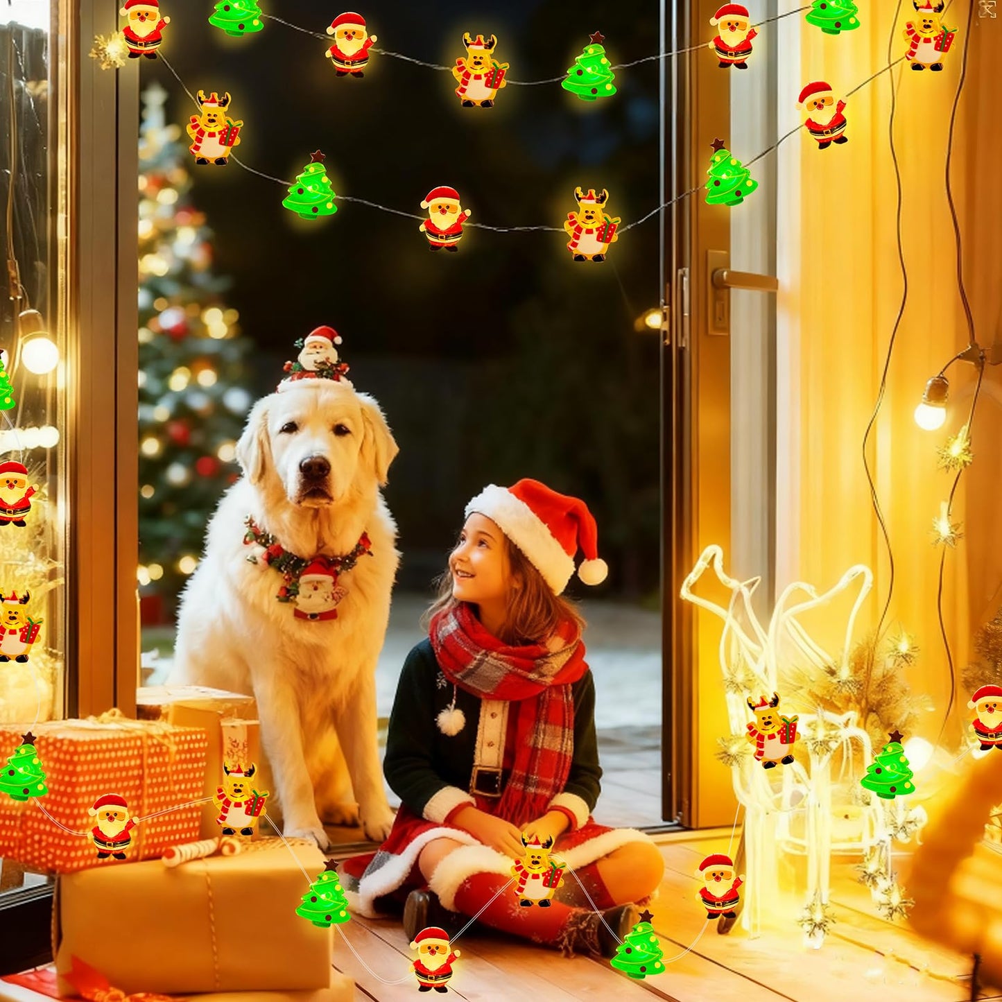 Yooumoga Christmas String Lights - 16FT 50 LED Santa Claus/Deer/Tree Fairy Lights, Battery/USB Powered with Remote & 8 Lighting Modes for Indoor Outdoor Xmas Tree Party Decor (2 Pack-USB)