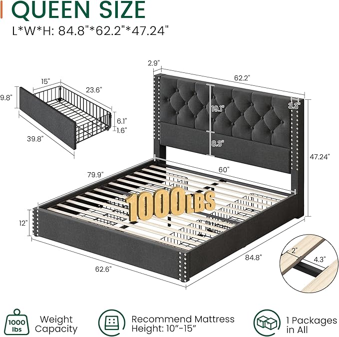 LARMACE Queen Size Bed Frame