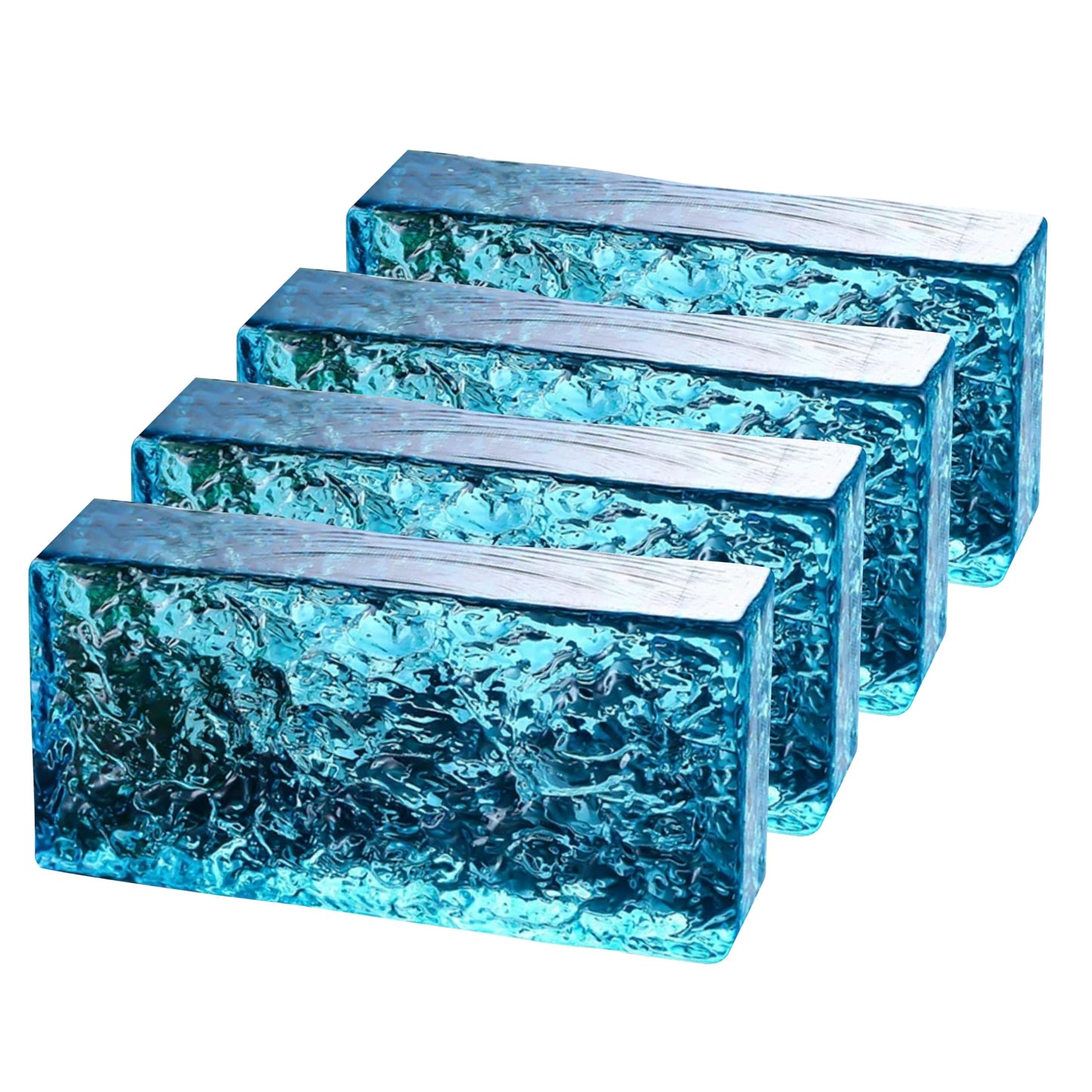4 Pack-7.9"x3.9"x2" Turquoise Glass Block-ice Crystal Patterned Rectangular Solid Glass Brick - Used in Building Fields Such as Wall partitions, as Well as for DIY Lighting fixtures, DIY Tables etc.