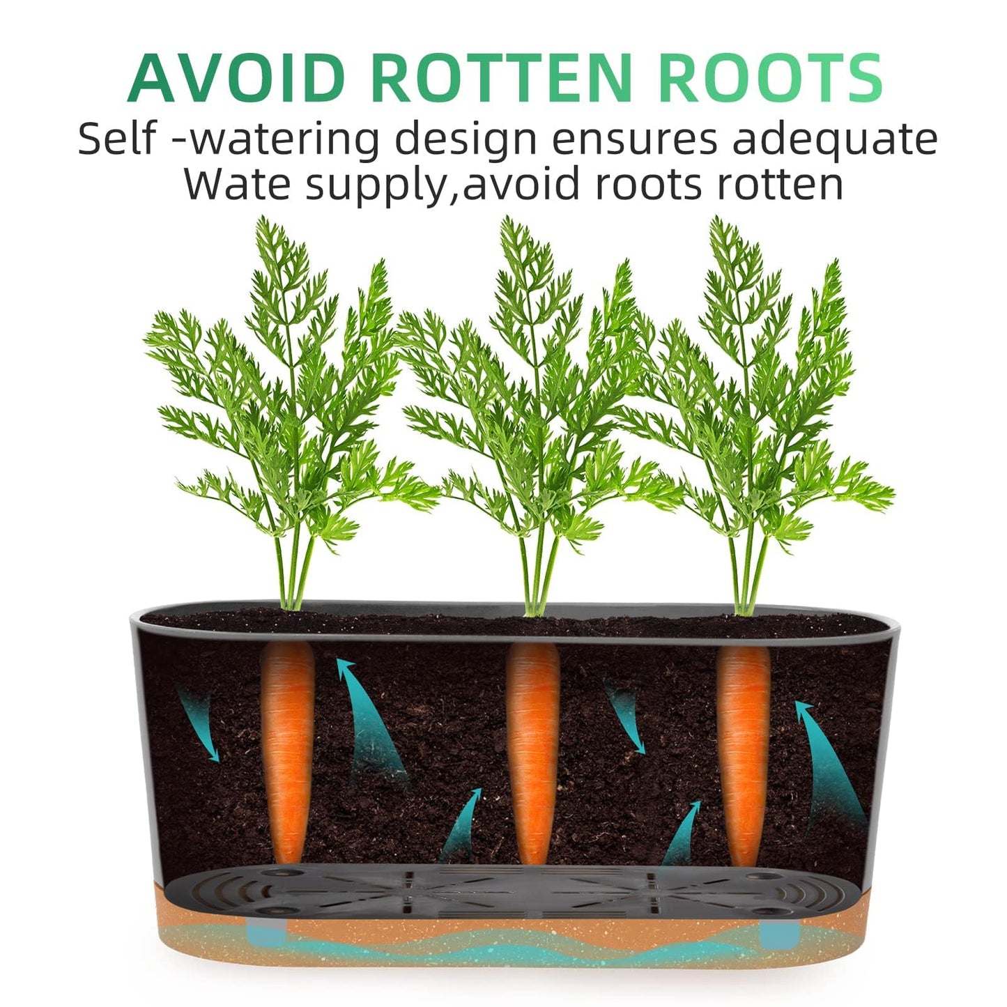 QCQHDU 16" L x 7.6" W x 7" H Window Planter Box, 2 Pack Self Watering Pots for Indoor Plants with Drainage Holes & Saucer, Outdoor Flower Pots Home Garden Modern Decor