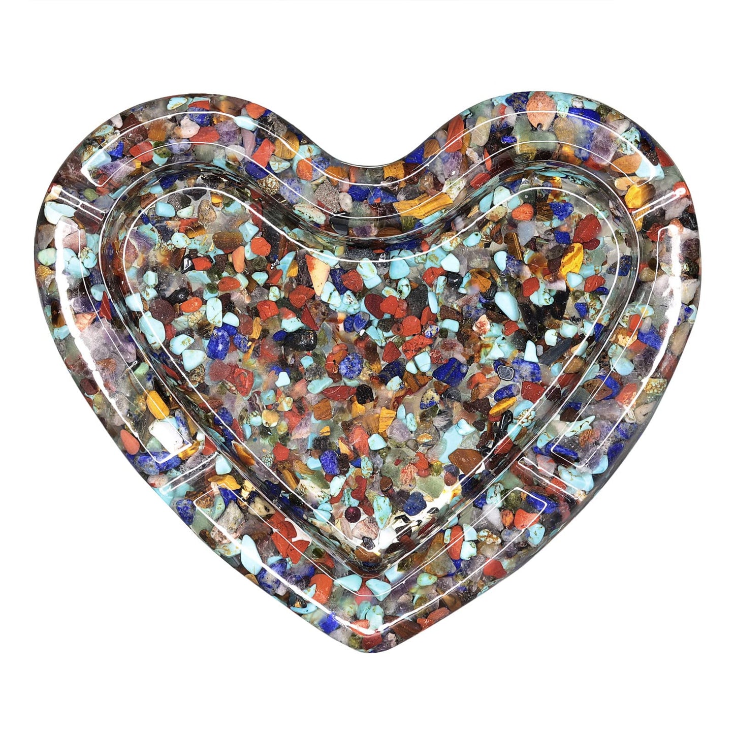 Rockcloud 4.8" Heart Shape Tumbled Chip Stone Tray with Resin, Jewelry Tray Crystal Dish for Home Office Tabletop Decoration Air Plant Holder, Mixed Stone