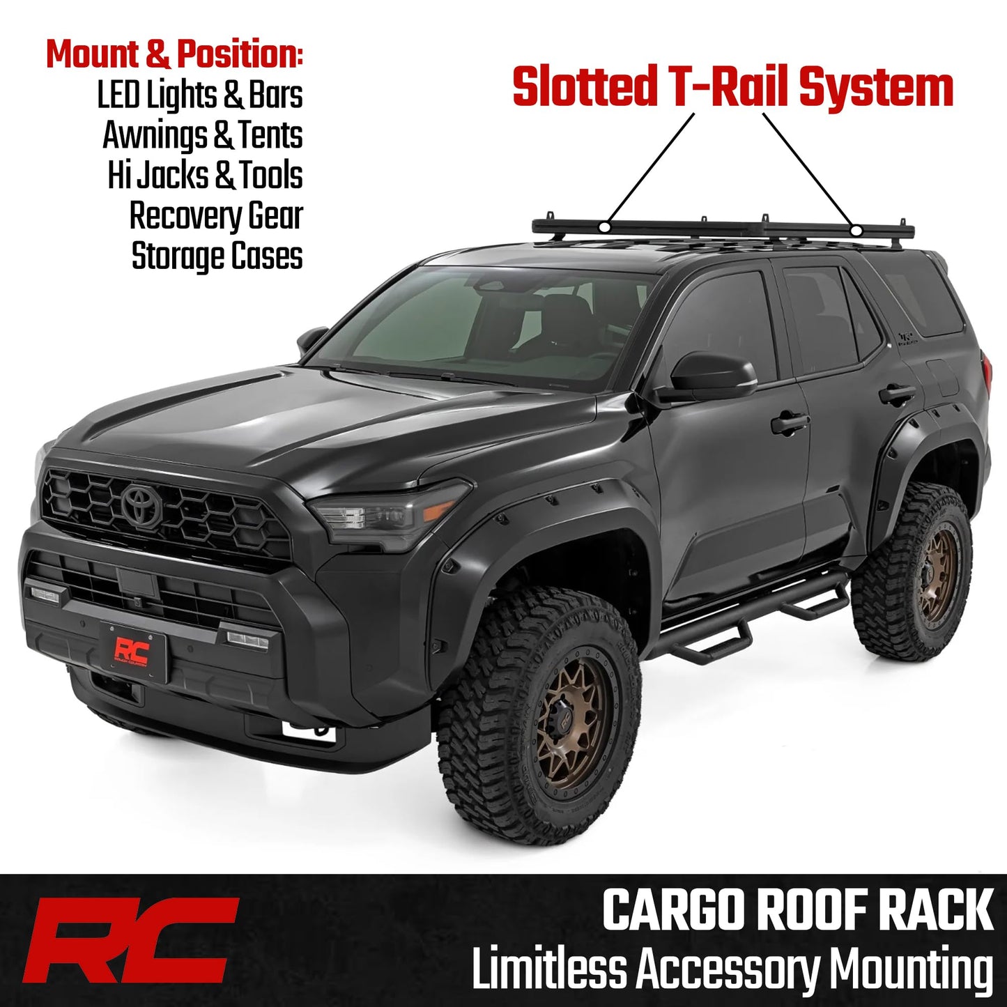 Rough Country Roof Rack System for Toyota 4Runner (2025-2026) - Aluminum Overland Cargo Carrier with T-Slot Mounting System, Adjustable Cross Bars