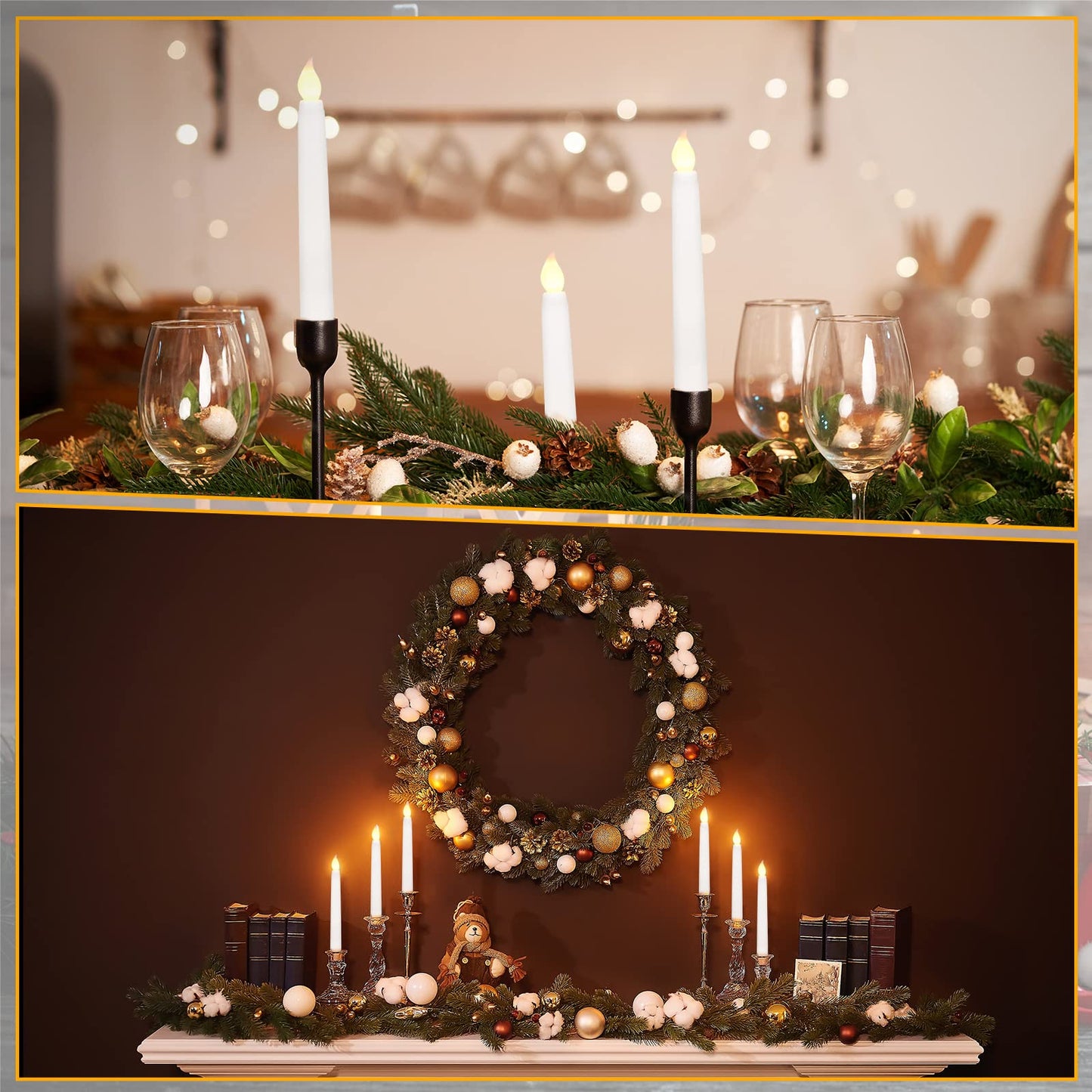 Tuanse 24 Pack Flameless Taper Candles with Remote & Timer, 11" Flickering 3D LED Battery Operated Window Candlesticks, Dimmable for Wedding Table Centerpieces Home Valentine’s Decor(White)