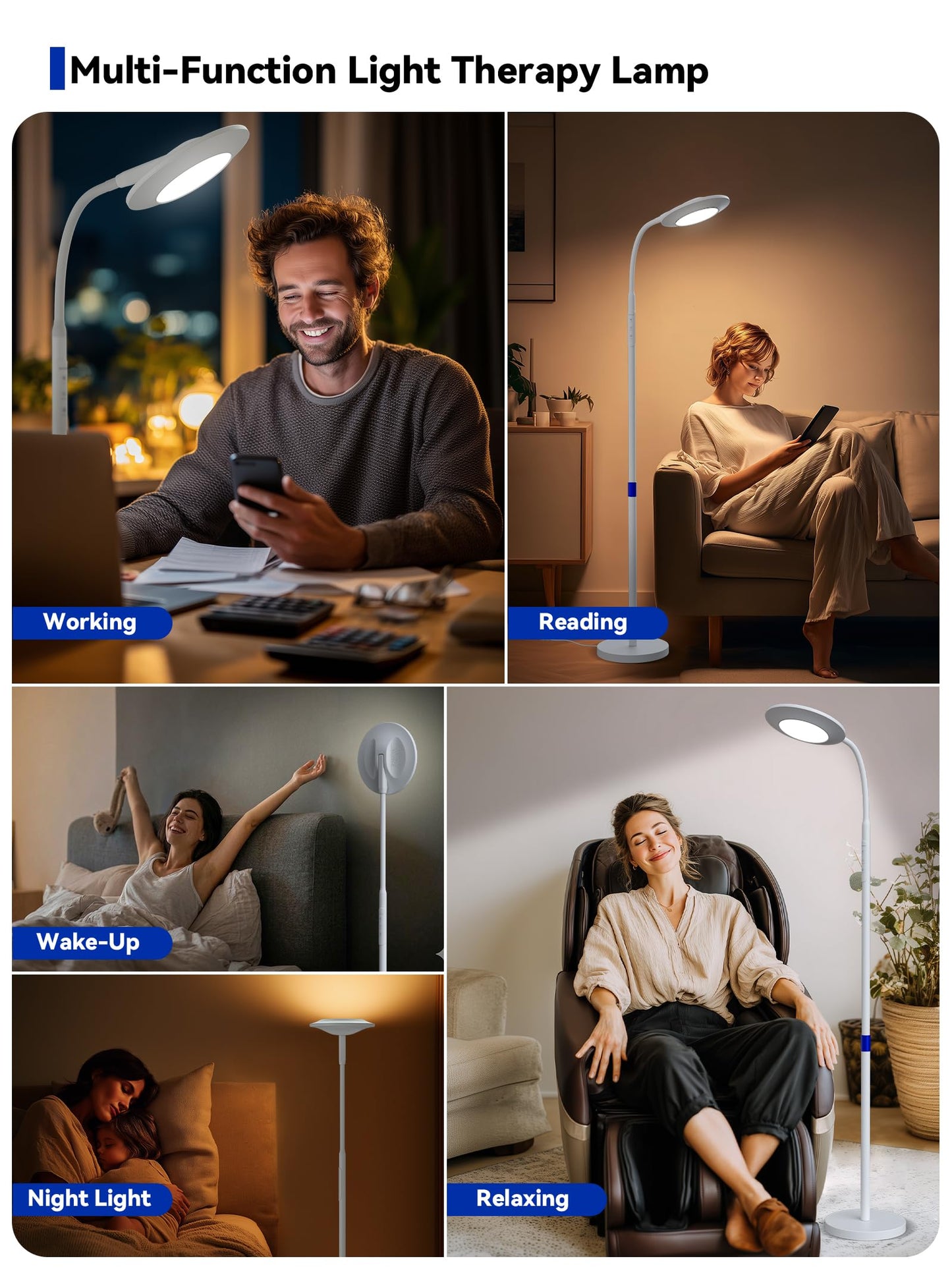 48000 LUX UV-Free Sunlight Lamp, 36W Bright LED Floor Lamp, Full Spectrum Sun Lamp, 7 Brightness Levels 4 Color Temps with Remote, Adjustable Height Reading Floor Lamp for Living Room Bedroom Office