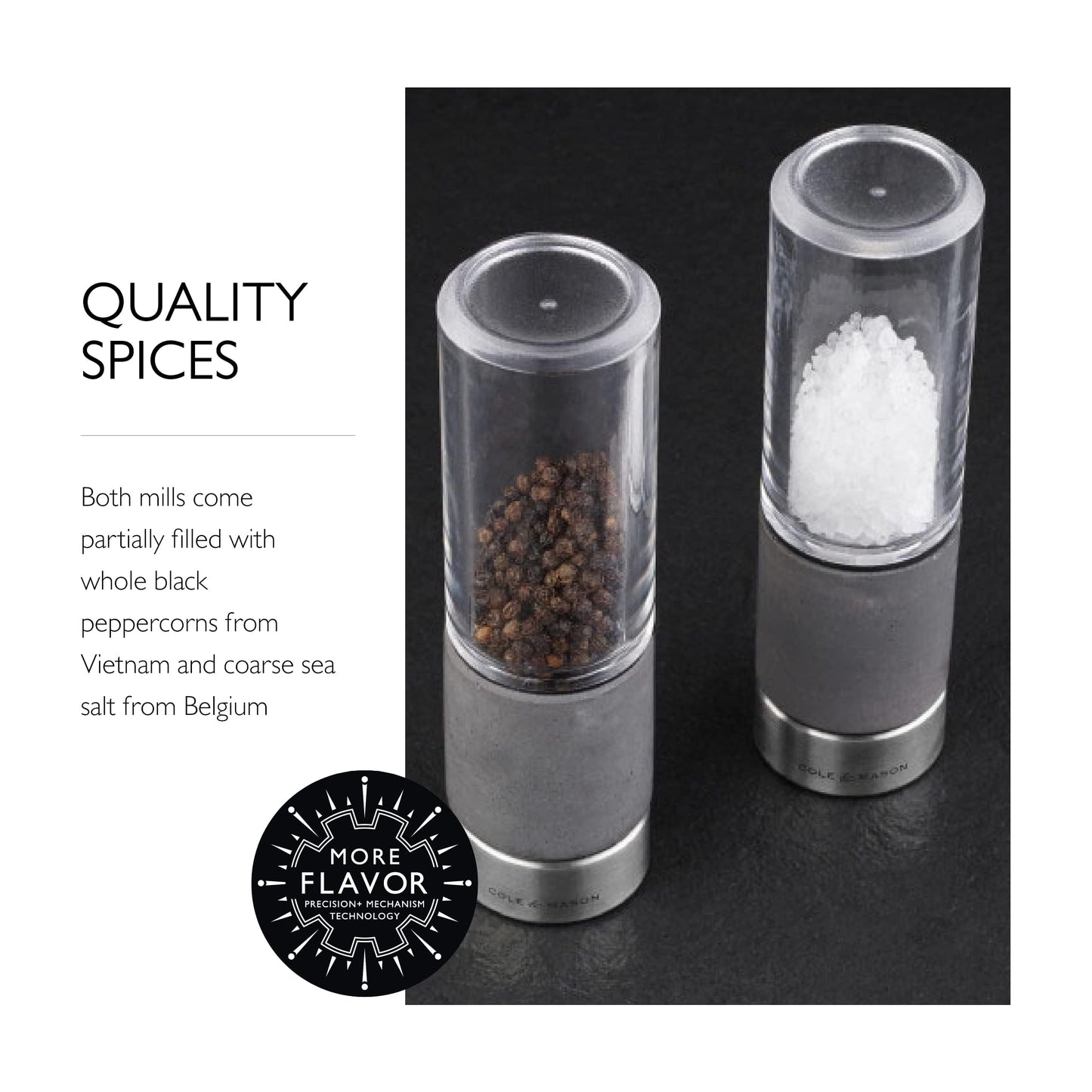 Cole & Mason Regent Concrete Stemless Salt & Pepper Mill Gift Set - Refillable Salt & Pepper Grinder Set with Carbon Steel Precision Mechanisms - Hand Wash Kitchen Tools & Gadgets - Grey