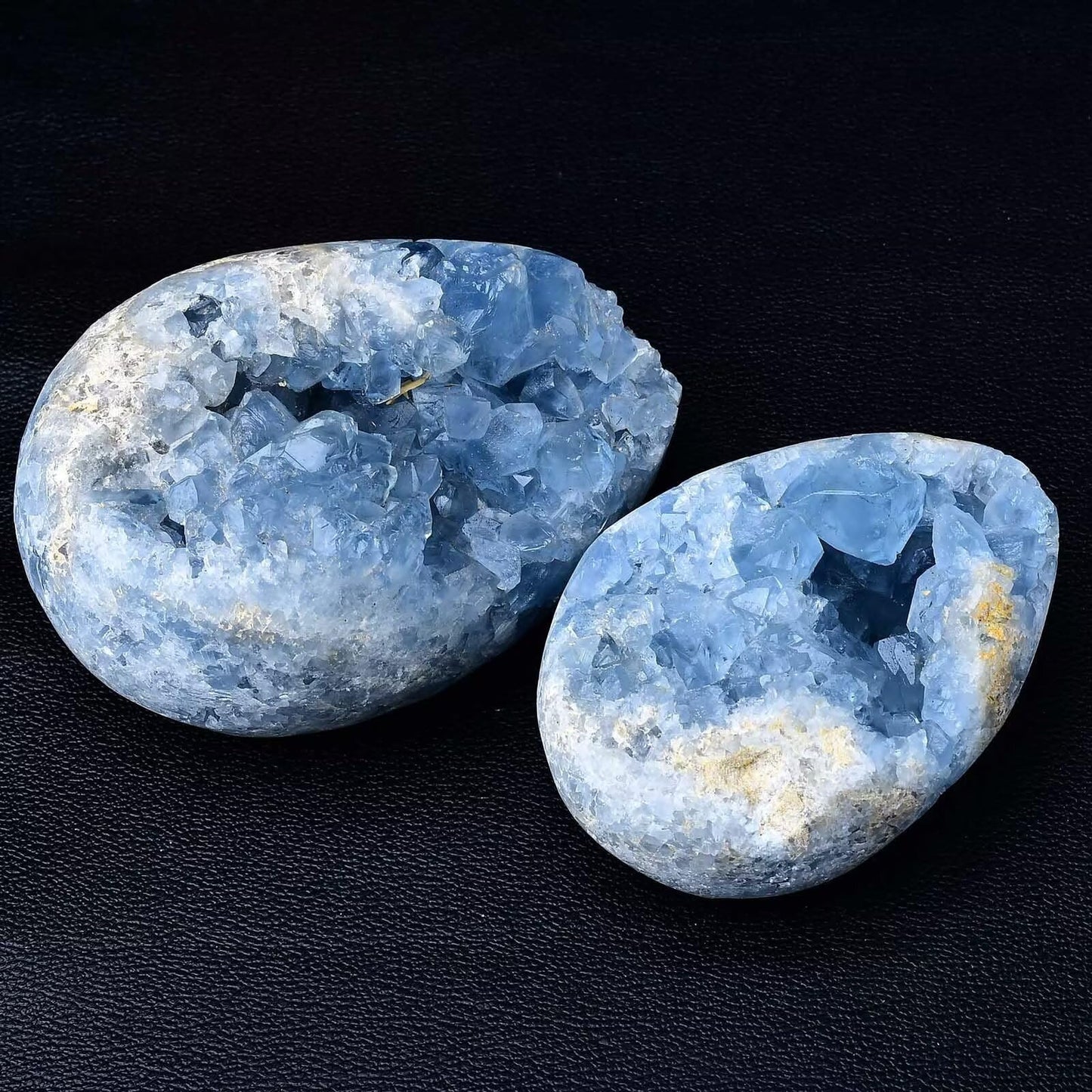 FZBHRO Natural Blue Celestite Geode Egg Healing Crystal Stone Collection Mineral Specimen with Stand Home Office Decor 1.7-2.2 Pound