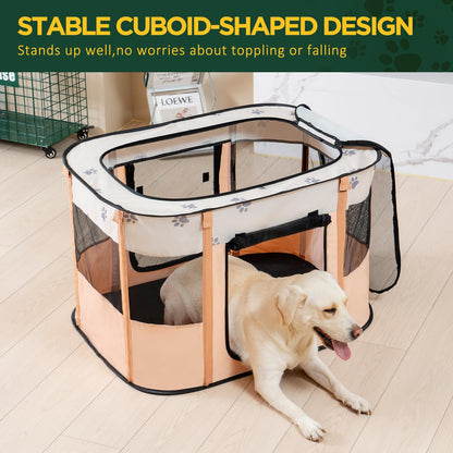 Avont Portable Dog Cat Playpen, Foldable Pop Up Pet Play Pen Travel Crate with Floor and Mesh Door Top for Indoor Outdoor Collapsible Tent Cage -M, Orange