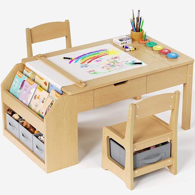 5-in-1 Kids Art Table and Chairs, Toddler Table and Chair Set, Craft Play Desk