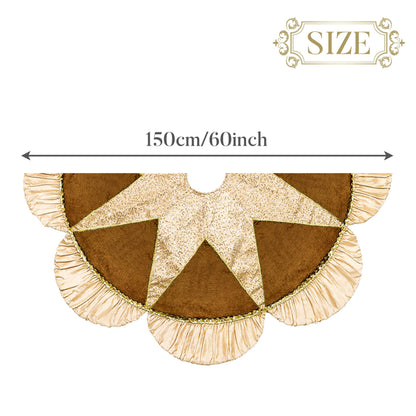Valery Madelyn Christmas Tree Skirt for Tree Decorations, 60 inch Luxury Sparking Gold Large Xmas Velvet Tree Skirt with Starshaped Sequins Pattern & Ruffle Trim for Chritmas Decor