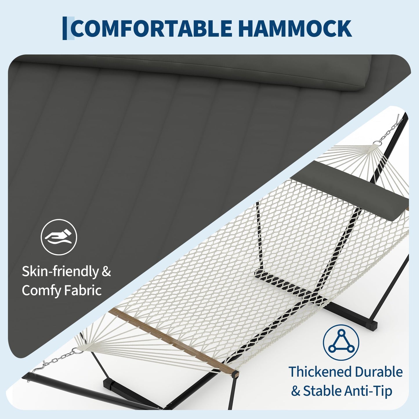 Garvee 2 Person Portable Double Hammock for Outdoor with Pillow, Heavy Duty Portable Hammock with Adjustable Steel Stand for Patio, Garden, Beach, Backyard