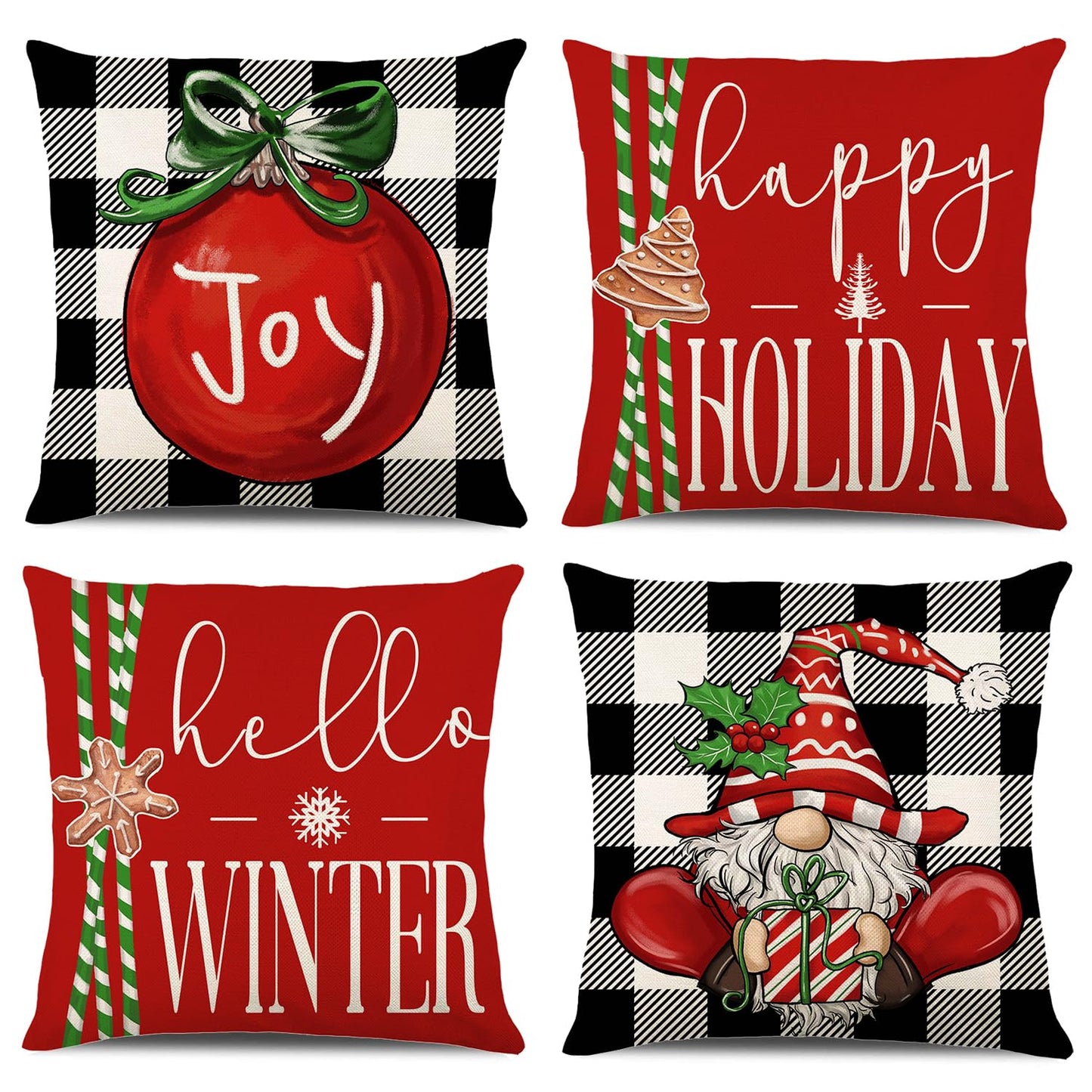 ONFAON Christmas Decorations - Christmas Pillow Covers 18x18 Set of 4, Holiday Christmas Decor Home Sofa Couch Cushion Indoor Decorations