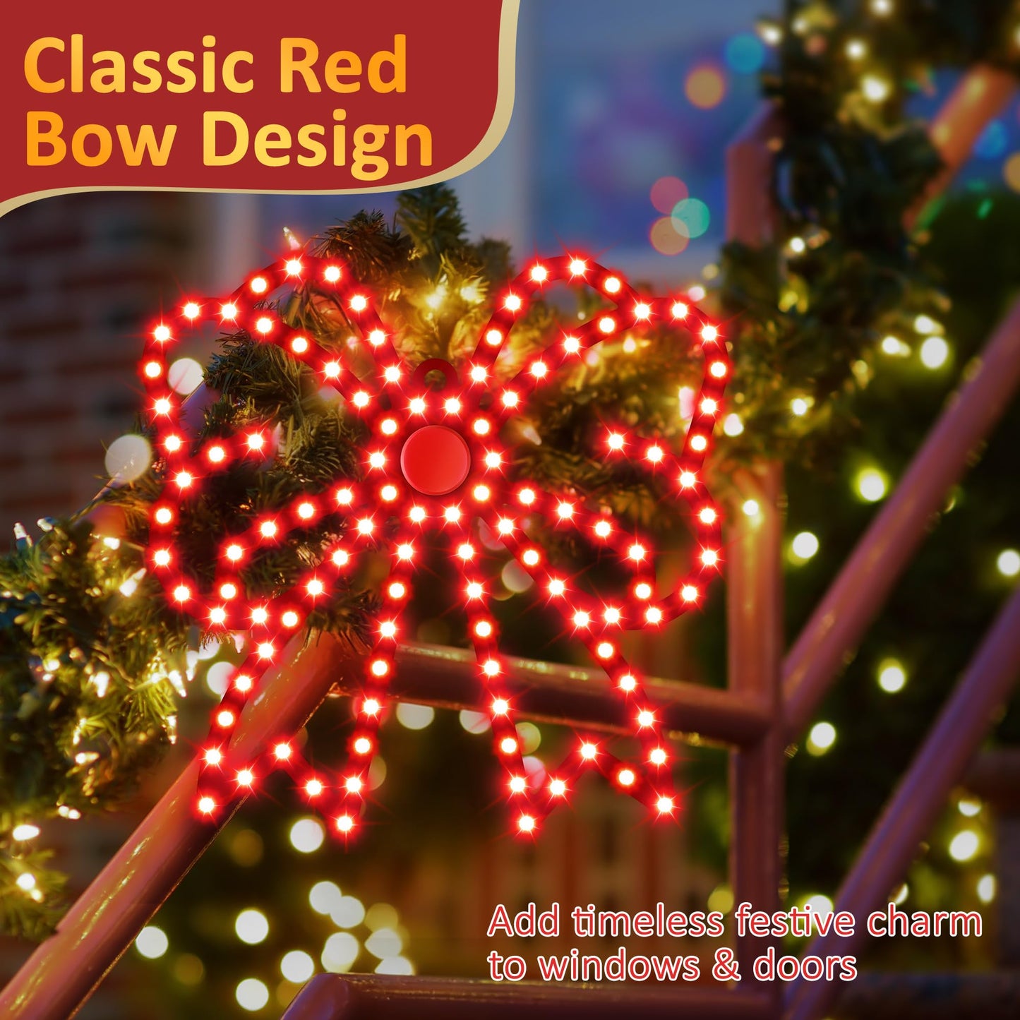 ElectricWise 3 Pack Hi Vibrant Twinkling LED Christmas Bow Decoration, 10'' Christmas Bow Window Lights, Waterproof Lighted Window Silhouette Lights for Holiday Wall Door Xmas Decor