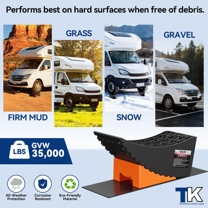 TOWKING Curved Leveling Blocks, 6" Lift, 35,000 lbs, Raised Tire Change Ramp, 2-Pack Heavy Duty Camper Leveler System, Perfect for 5th Wheels, Class A Motorhomes, and Wide-Axle Trailer