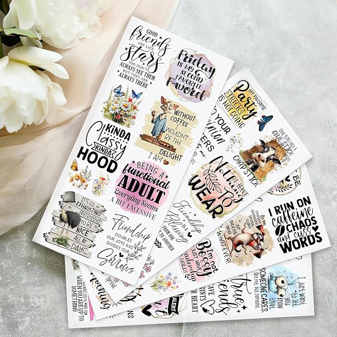 4 Sheets Rub on Transfers for Crafts, Animal Satirical Quotes Furniture