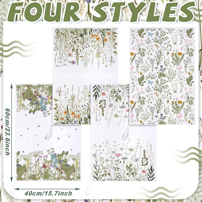 Bencailor 4 Pcs Wild Flower Kitchen Towels Wildflower Floral Hand Dish Towels