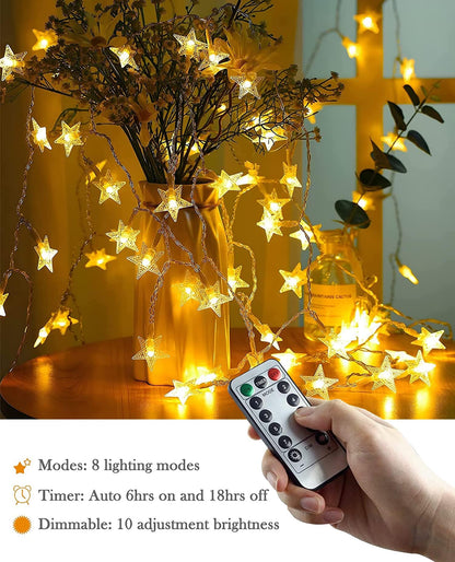 ANJAYLIA Star Lights 100 LED 32 FT Battery Operated String Lights Battery Power Star Fairy Lights for Bedroom Indoor & Outdoor, Party, Ramadan, Christmas Decorations Warm White