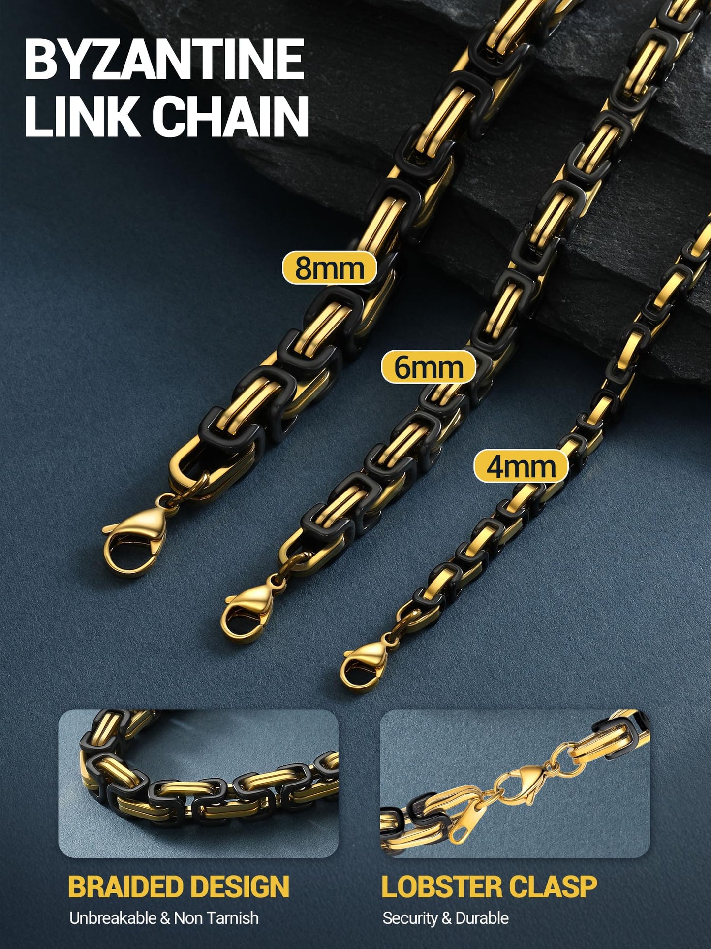 PROSTEEL Black And Gold Necklace For Men Chains Long Chain Necklace