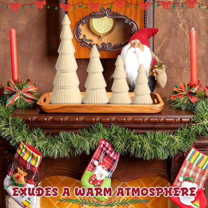 5 Pieces Christmas Velvet Trees Set Modern Christmas Decor 4 Szies Christmas Velvet Cone Trees Table Decoration Winter Decoration for Entryway Mantle Farmhouse(Creamy White)
