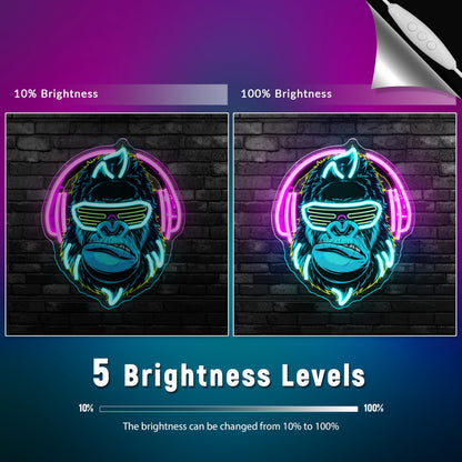 zidoni Headphones Gorilla Neon Sign Dimmable Kong Led Neon Light for Wall Decor,Game Room,Man Cave,Home Party Bar Decor,USB Powered Led Sign