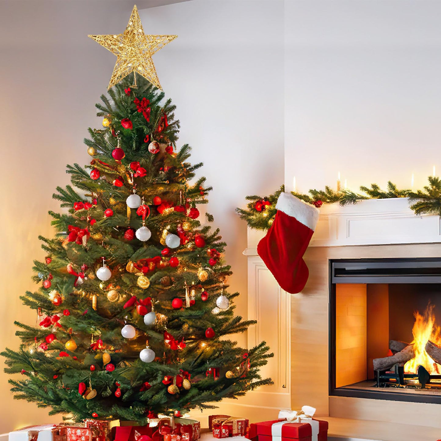 Bememo Glittered Christmas Tree Topper, 8 Inches Glitter Star Tree Topper Exquisite Shimmery Star for Christmas Decoration (Glod)