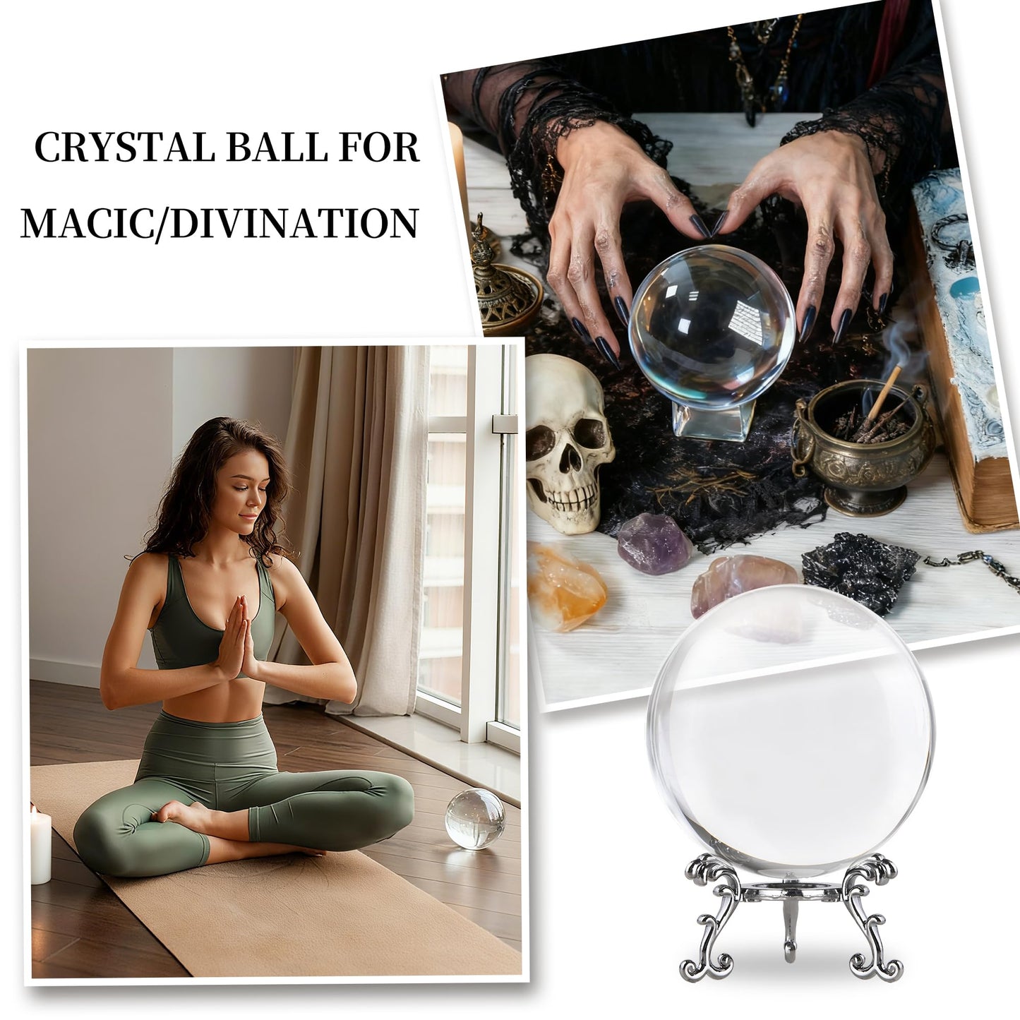 80mm Clear Crystal Ball with Stand, Photography Lensball Prop for Magical Shots, Optical Glass Sphere Decorative Balls Gifts for Meditation Divination