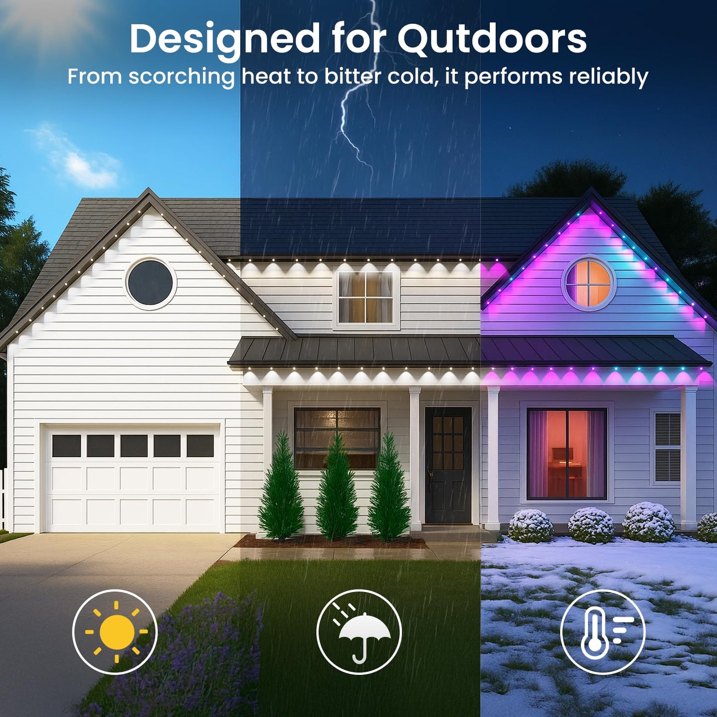 Ocixhbe Permanent Outdoor Lights, 150ft Smart Eave Lights 75 LED Lights, IP67 Waterproof Outdoor String Lights for Garden Decor,Deck,Christmas with App/Remote Control