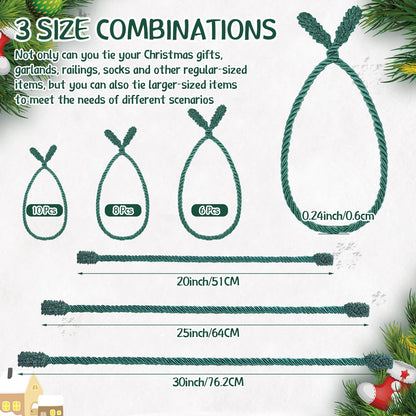 Zhengmy 24 Pcs Christmas Garland Ties Extra Long 30'' 25'' 20'' Green Decorative Twist Tie for Banister Reusable Flexible Twist Tie for Garland Stairway Railing Home Xmas Holiday Decor