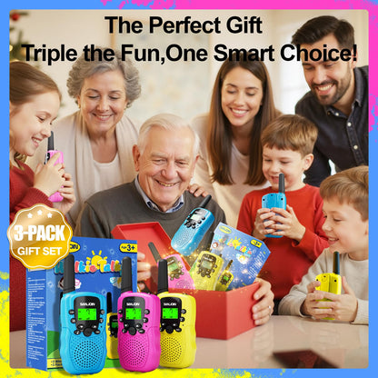 Walkie Talkies for Kids Toys for Boys Girls 4-6, 3 Miles Range Walkie Talkie to Camping, Outdoor 4 Year Old Girl Birthday Gifts for 3 4 5 6 7 Year Old Boy Girl Gifts Age 6-8 (Blue&Pink&Yellow)