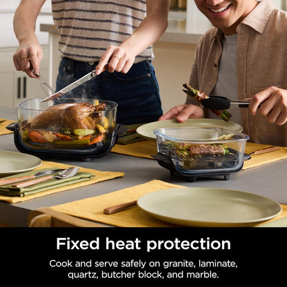 Ninja Crispi 4-in-1 Portable Glass Air Fryer Cooking System, 1500W, 4QT & 6-Cup TempWare Glass Containers with Storage Lids, Microwave, Freezer & Dishwasher Safe, Cyberspace Gray, FN101GY