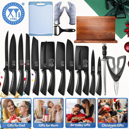 XYJ Professional Knife Sets for Master Chefs,Meat Cleaver Butcher for Camping,Chef Knife Set with Magnetic Knife Block,Stainless Steel Kitchen Knives Tools Kit