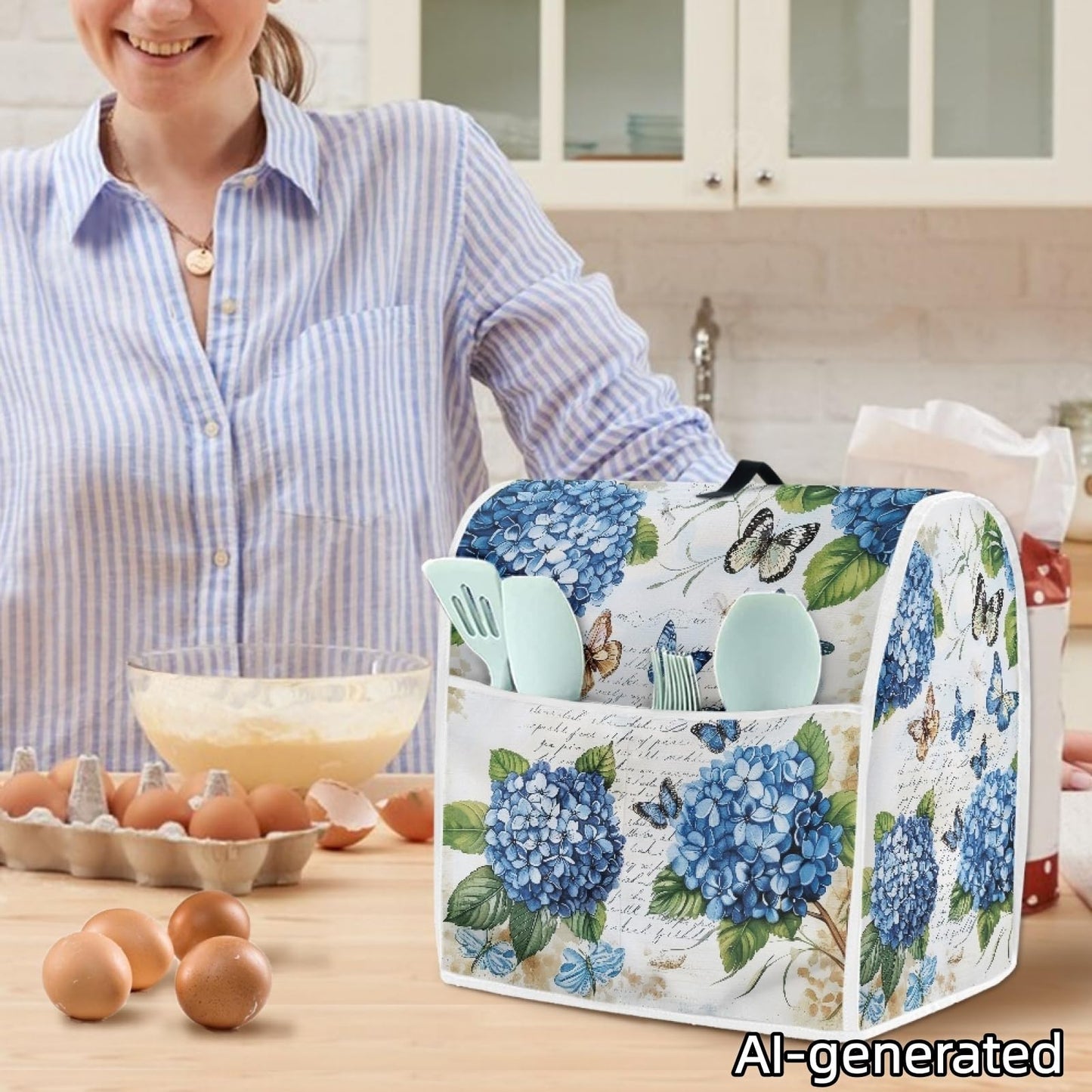 HUISEFOR Butterfly Stand Mixer Cover 4.5-5 Quart Hydrangea Floral Kitchen Appliance Dust Cover Universal for Air Fryers, Coffee Makers Pressure Cooker Mixer Parts & Accessories