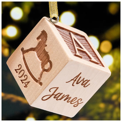 Baby’s First Christmas Ornament 2025 – Personalized Wooden Keepsake Block with Name & Year – Custom Engraved for Newborn Boy or Girl