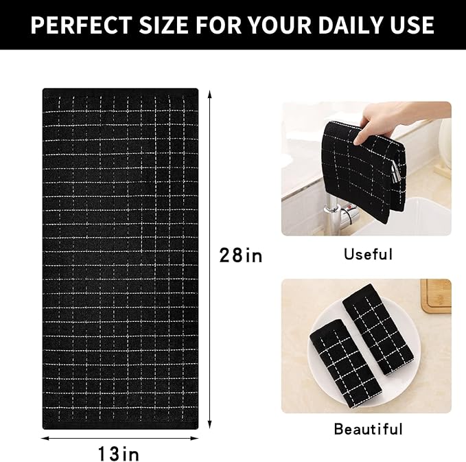 Homaxy 100% Cotton Terry Kitchen Towels, Checkered Designed, Soft and Super