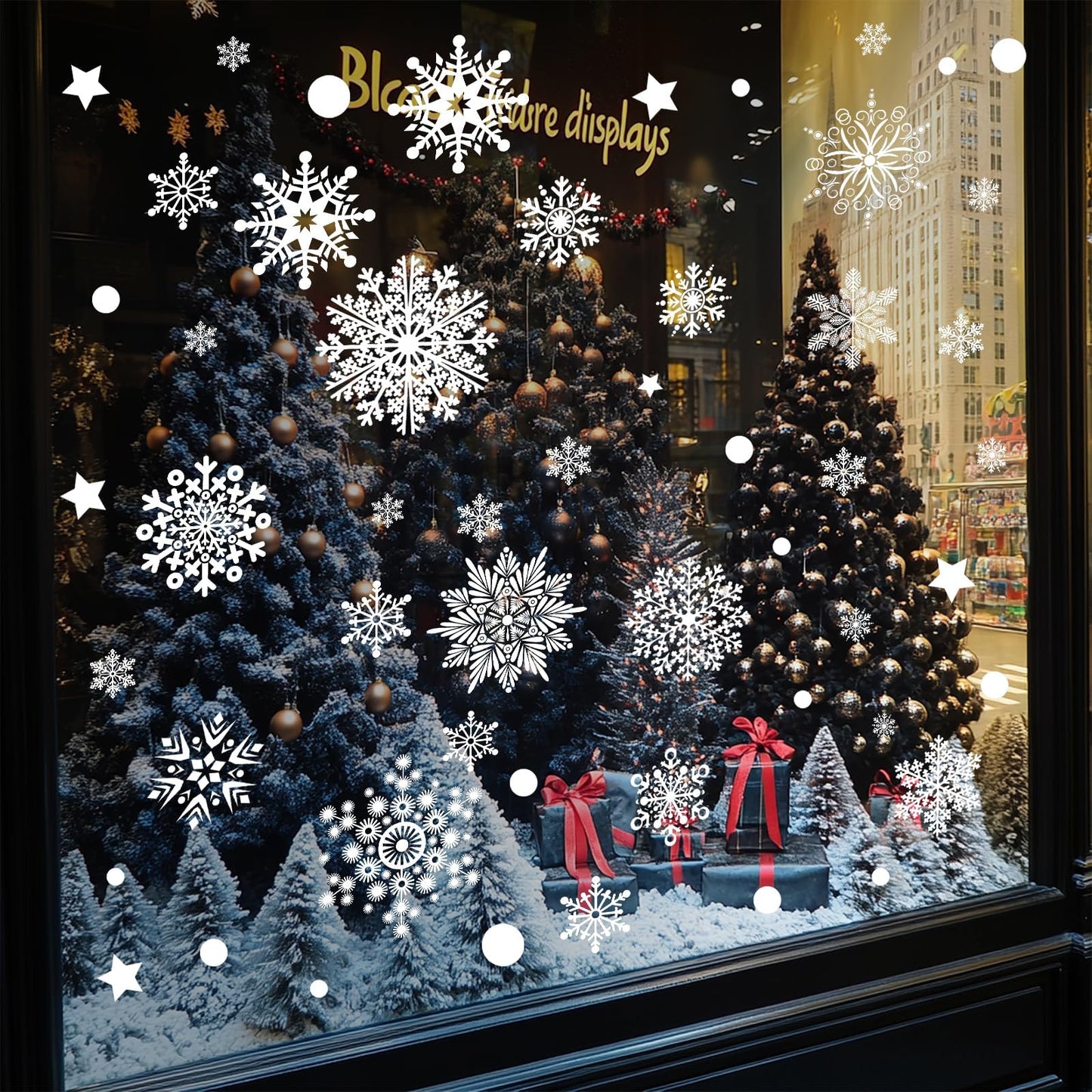AHEONLAR 142PCS Christmas Window Static Cling Sticker, Snowflake Stickers Christmas Decorations, Waterproof Double-Sided Printed Xmas Window Clings Decals, Winter Stickers for Windows/Mirror/Fridge