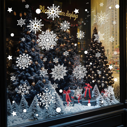 AHEONLAR 142PCS Christmas Window Static Cling Sticker, Snowflake Stickers Christmas Decorations, Waterproof Double-Sided Printed Xmas Window Clings Decals, Winter Stickers for Windows/Mirror/Fridge