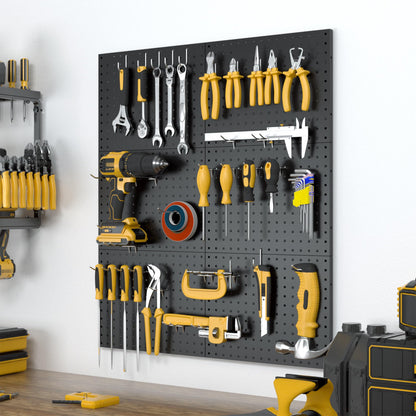 Spampur Peg Board, 6 Pack Metal Pegboard Panels Black Pegboards Wall Organizer with 50 Hooks, Heavy Duty Peg Board for Walls Home, Garage Tool Storage, Office Organization, Craft Room, Kitchen