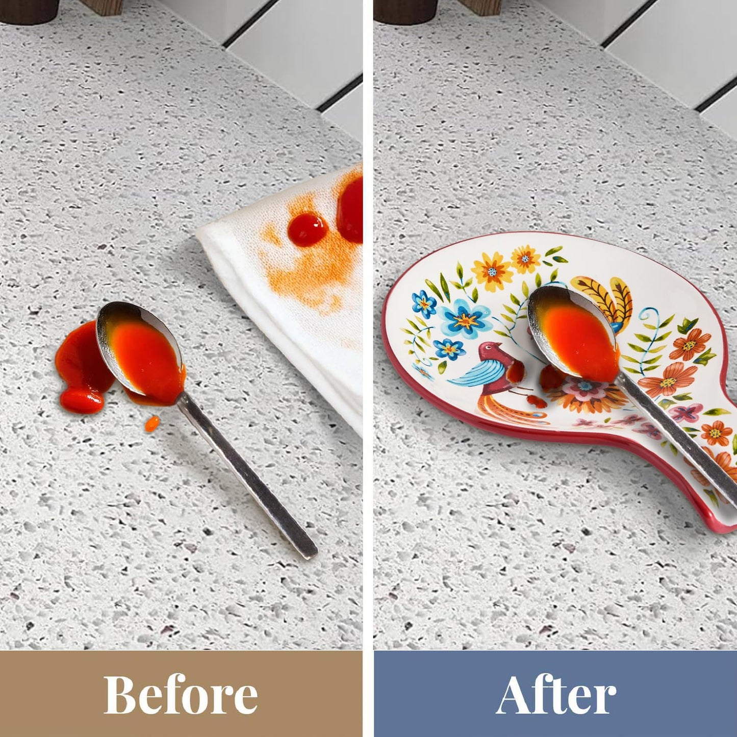 Bico Red Spring Bird Spoon Rest for Stove Top, Ceramic Spoon Holder for Kitchen Counter, Easy to Clean Coffee Spoon Rest Dishwasher Safe, Kitchen Cooking Utensil Rest for Ladles Spatula