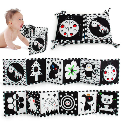 Cawgug Black and White High Contrast Baby Toys for Newborn Brain Development Tummy Time Soft Book Babies 0-3 6-12 Months Montessori Learning Activities Infant and Sensory Visual Stimulation Toys