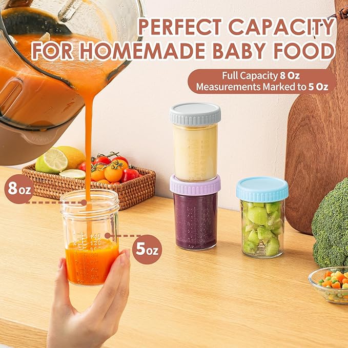 DRKIO 12 Pack Glass Baby Food Storage Containers - 8 Oz Baby Food Jars