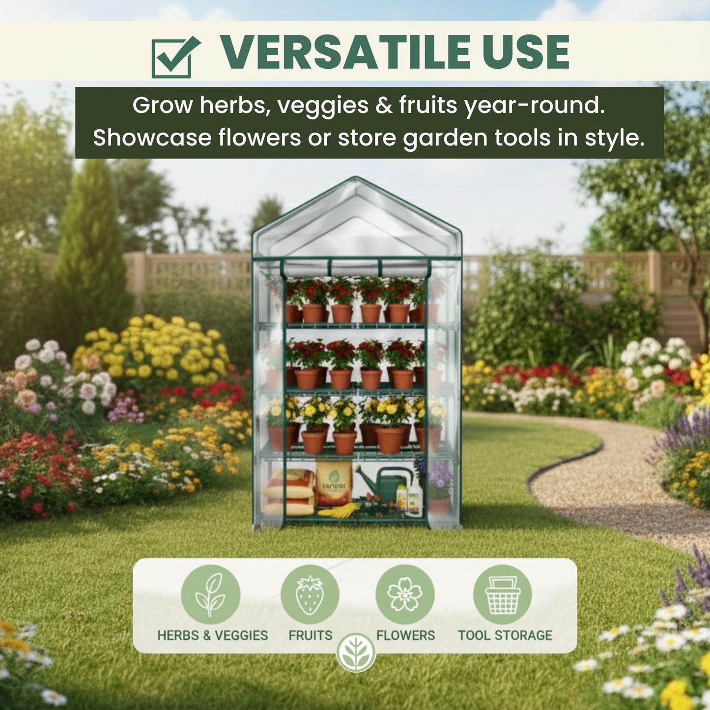 4 Tier Mini Greenhouse - Portable Greenhouse with Locking Wheels and PVC Cover for Indoor or Outdoor Green House by Pure Garden
