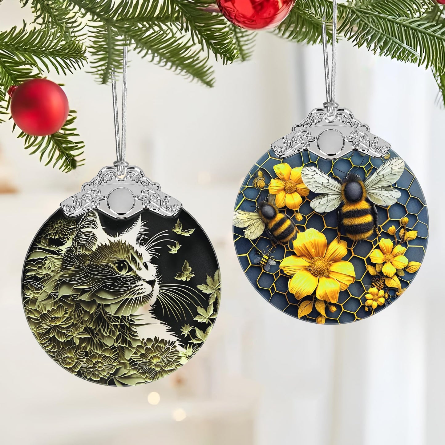 Stained Glass Cat Christmas Ornament - Clearance Xmas Gift for Cat Lovers
