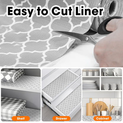 Shelf Liner for Kitchen Cabinets Non-Adhesive 12in X 10FT Cabinet Liners for Shelves Waterproof Thick Strong Grip Non Slip Drawer Liner Contact Paper for Cupboard Easy to Clean,Gray Lantern